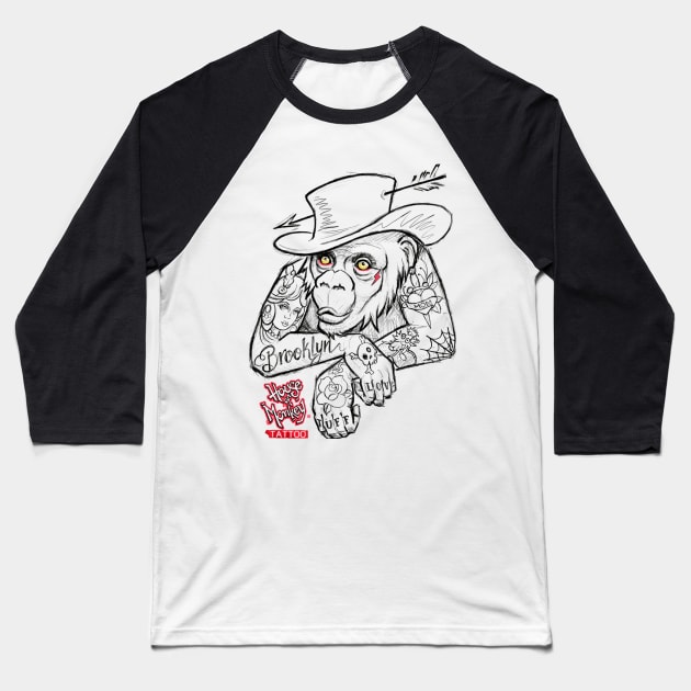 House of Monkey Tattooo Baseball T-Shirt by houseofmonkeytattoo